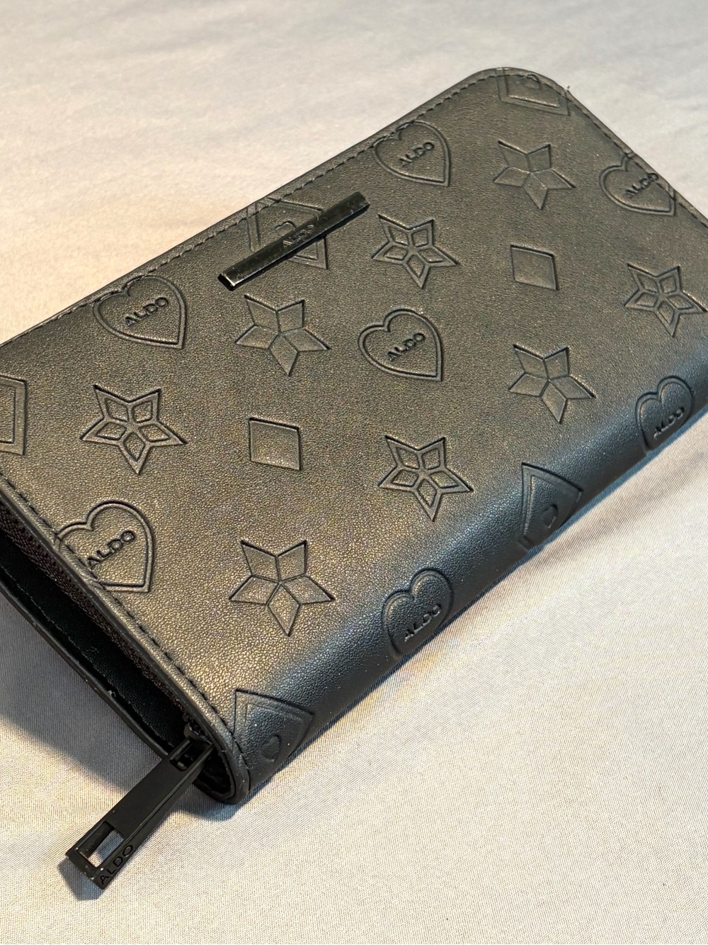ALDO Black Embossed Zip-Around Card Holder